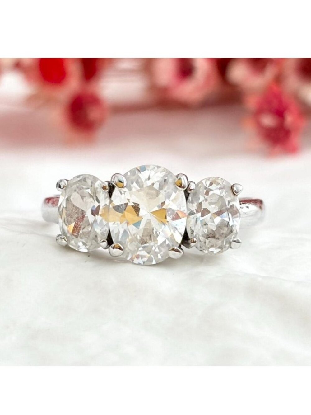 Multi Cubic Zirconia Gemstone Oval Cut Sterling Silver 925 Vintage Ring sz 9.25